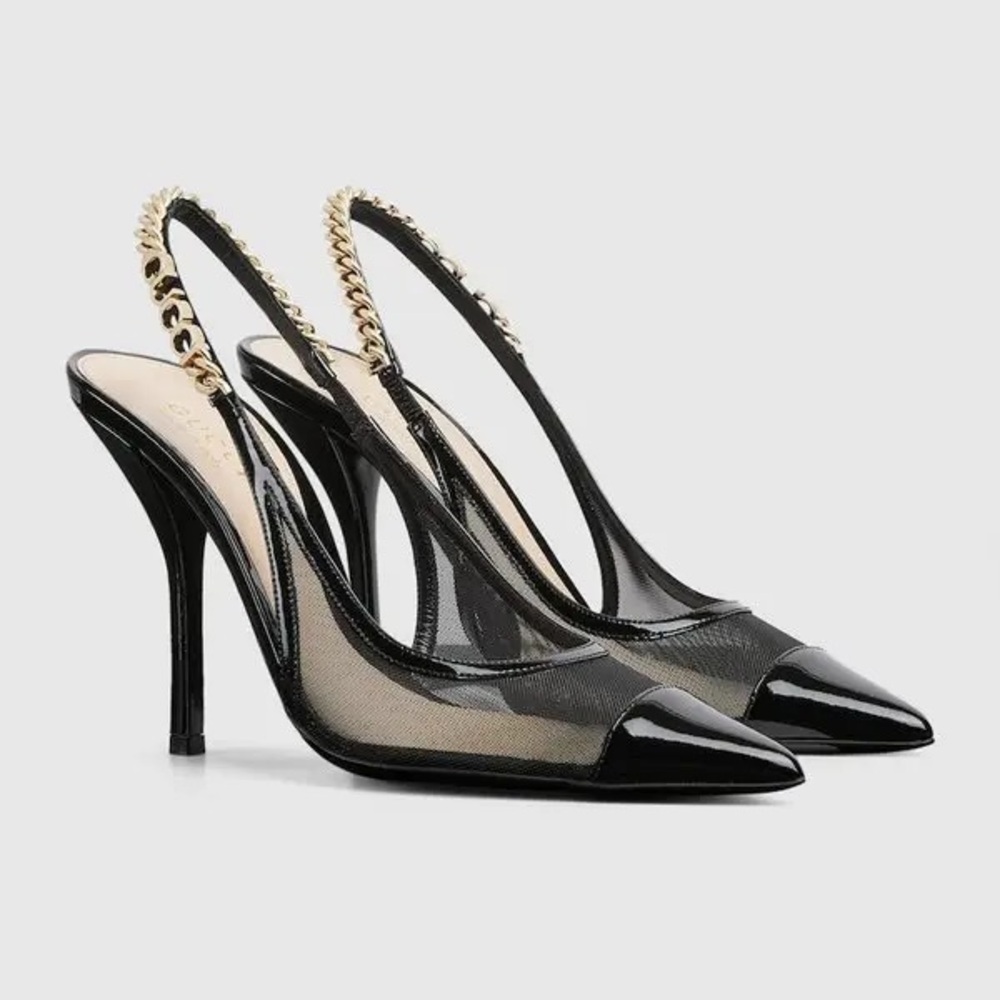 NEW Gucci Signoria Mesh & Patent Slingback Pump Women's 39 Black 100% Authentic